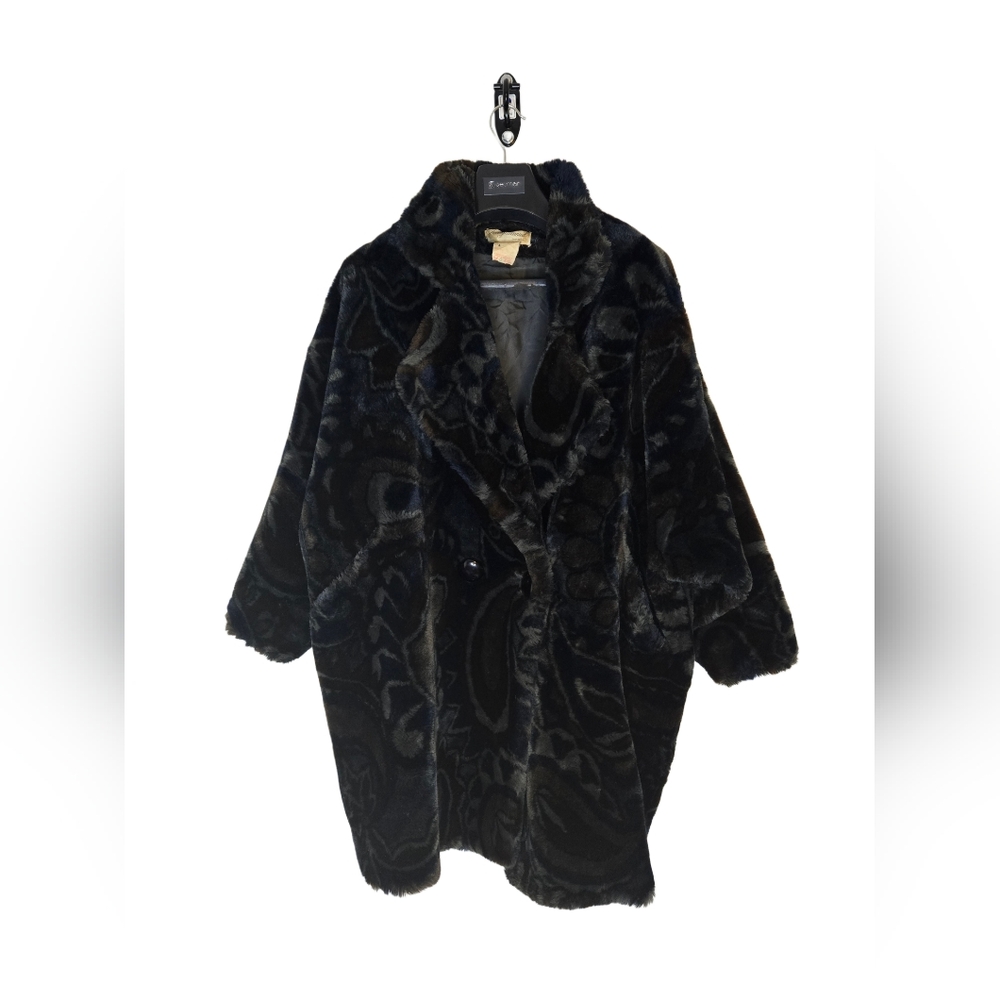 Vintage Black Patterned Faux Fur Teddy Jacket